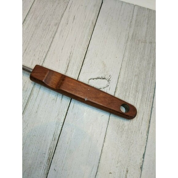 Stainless Steel  Slotted Spoon Fork Spork 10 1/2" Wood Handle Salad Drains - Picture 5 of 6